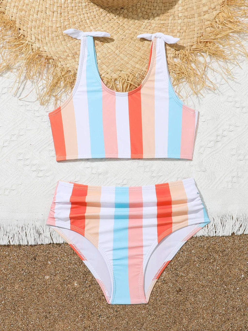 Girls plaid print briefs style swimsuit with polyester lining for swimming
