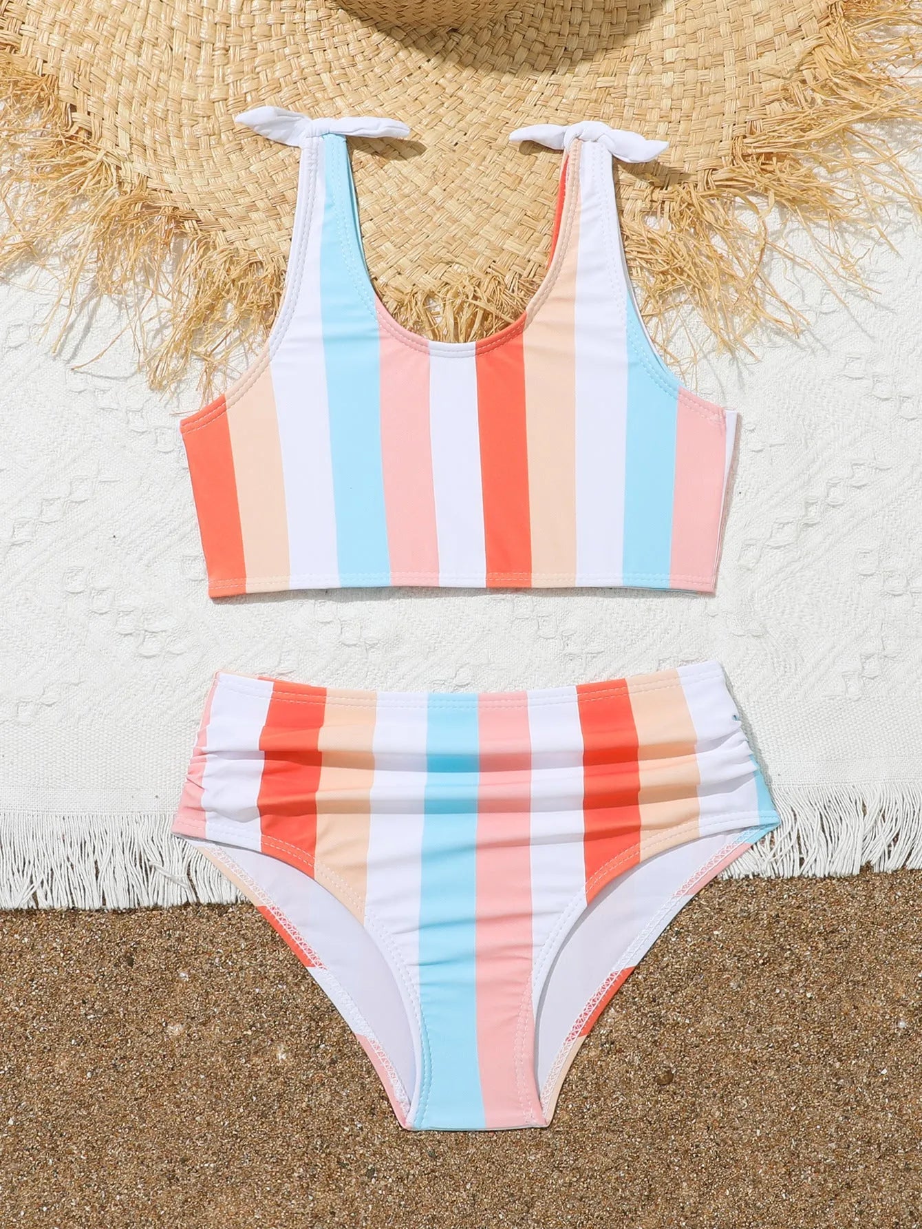 Girls plaid print briefs style swimsuit with polyester lining for swimming