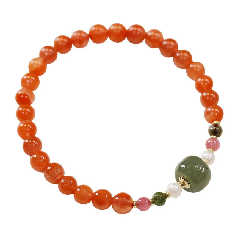A round bead bracelet made from natural cherry red South Red Agate with a retro ethnic style.