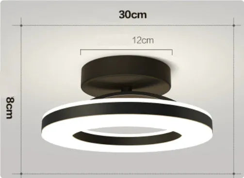 Modern minimalist ring ceiling lamp LED in black finish, 20cm diameter for hallway