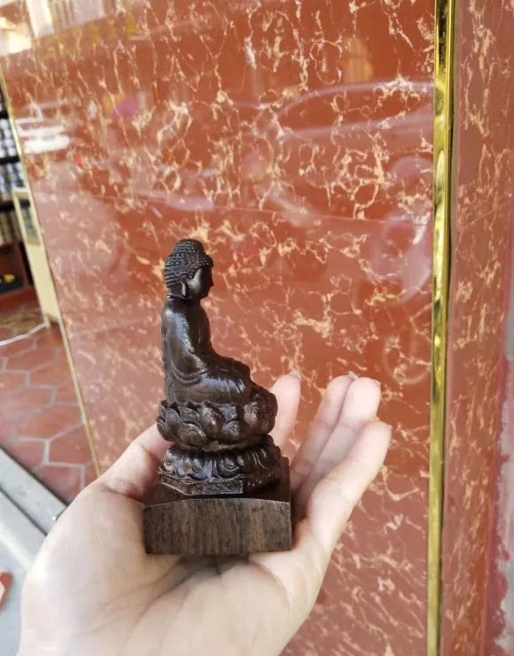 Natural black wood carving of seated Sakyamuni Buddha ornament 30cm tall