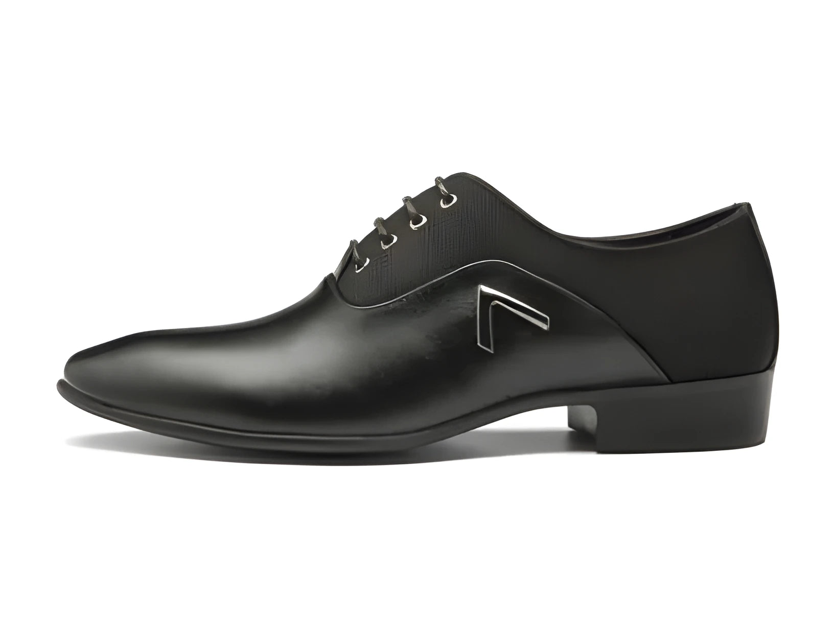 Men's black Oxford business casual shoes with a low-profile PU leather upper and rubber sole.
