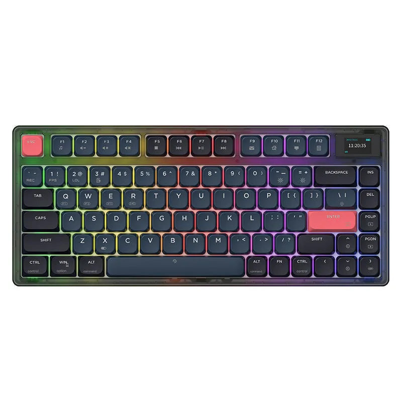 AJAZZ AK832PRO three-mode mechanical keyboard with colour screen and RGB lighting on desk