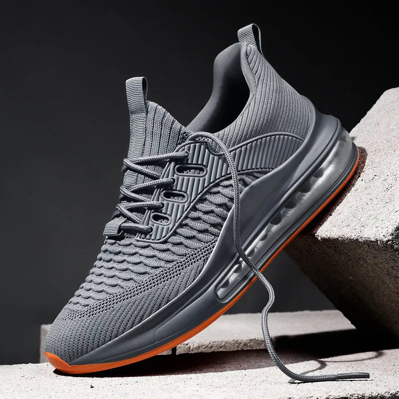 Men's low-top black mesh running shoes with white sole and lace-up front.