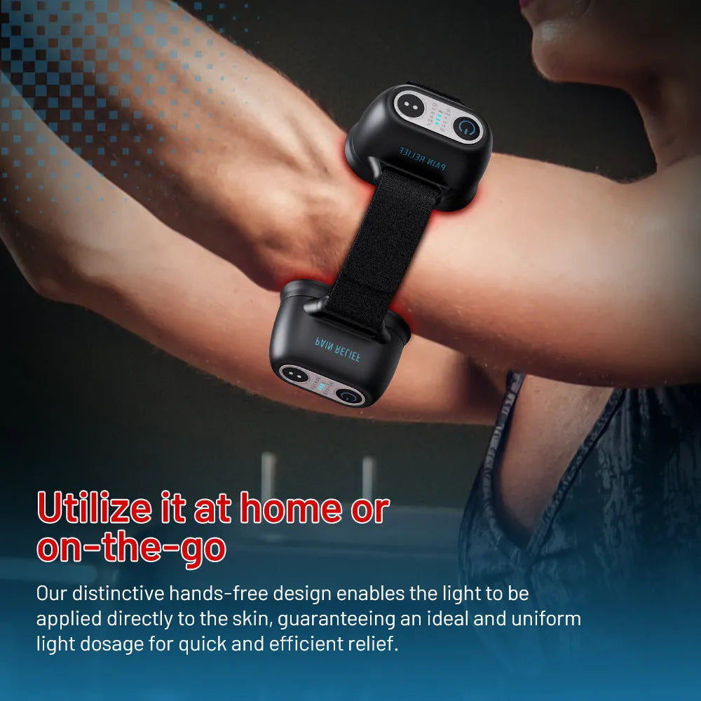 Black adjustable strap physiotherapy instrument with three gear settings for joint and muscle therapy