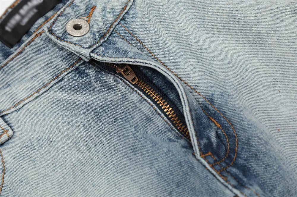 Men's blue cotton denim jeans mid waist casual trousers youth leisure wear