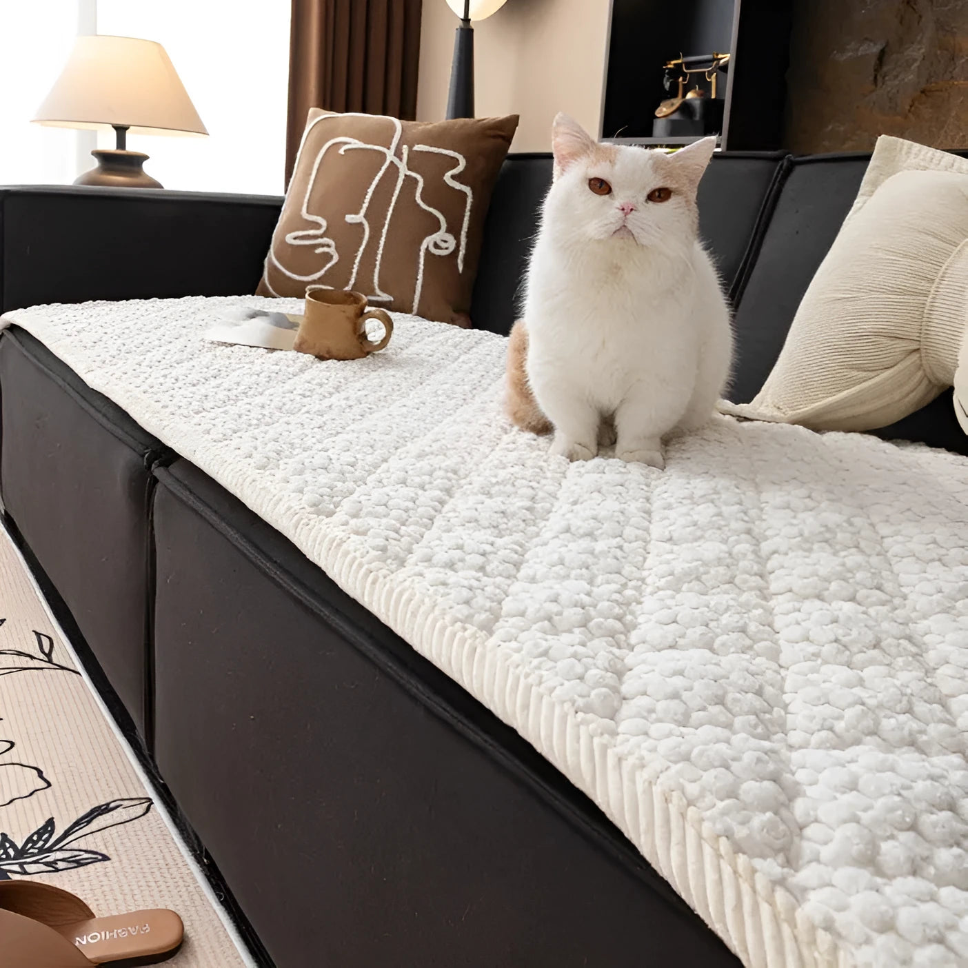 Corduroy sofa cushion in solid colour, 70x150cm size, puff-beige shade, simple style with cloth liner