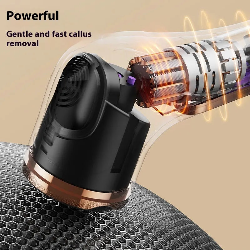 Electric foot grinder in ivory white with oval pumice stone head and USB charging port