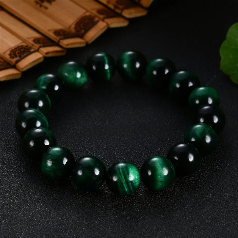 Green tiger eye stone bracelet with geometric faceted beads in various size options