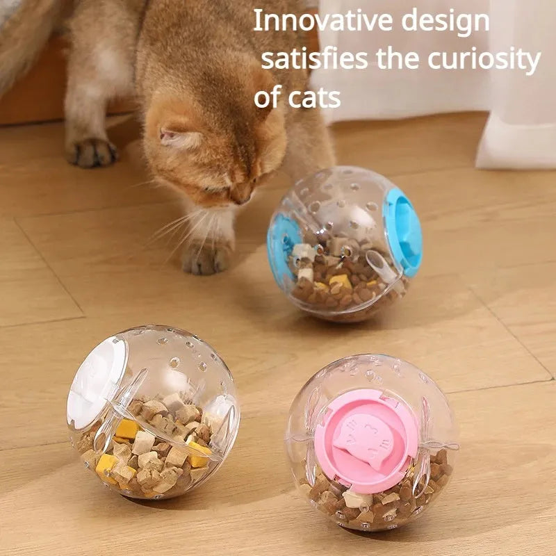 Blue pink or white ABS plastic cat slow feeder leaky ball toy 11.5cm diameter