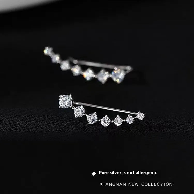 Geometric silver needle earrings with zircon stone in white colour for women fashion OL style