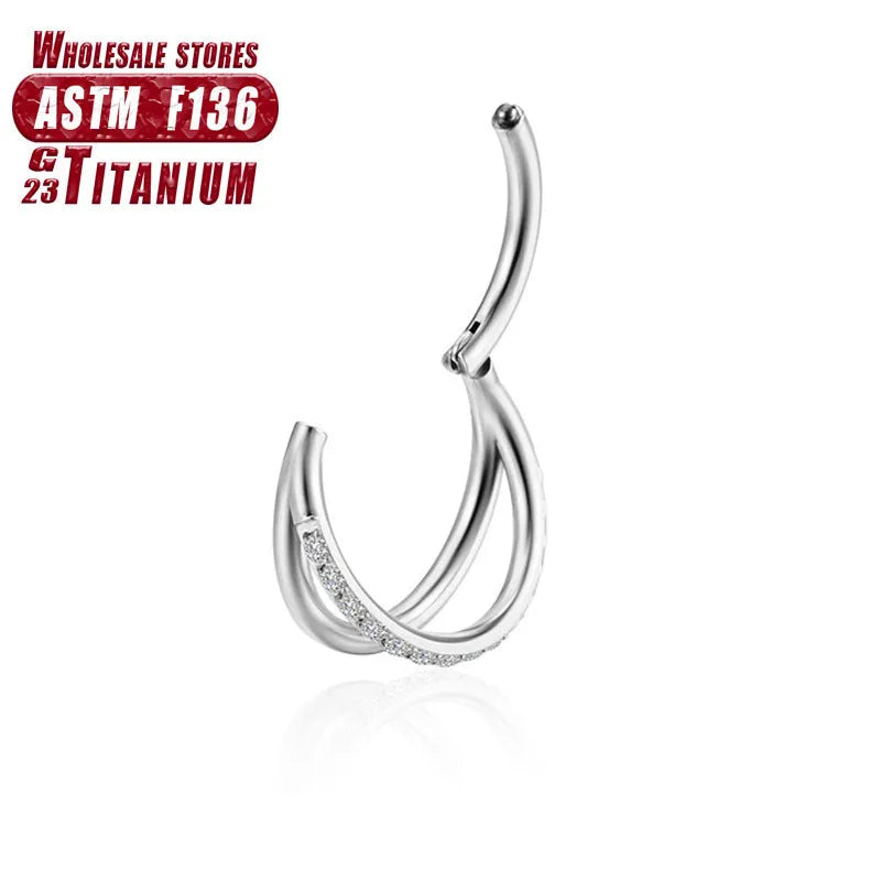Titanium alloy fork nose ring body jewellery in silver colour, showing the forked end design.