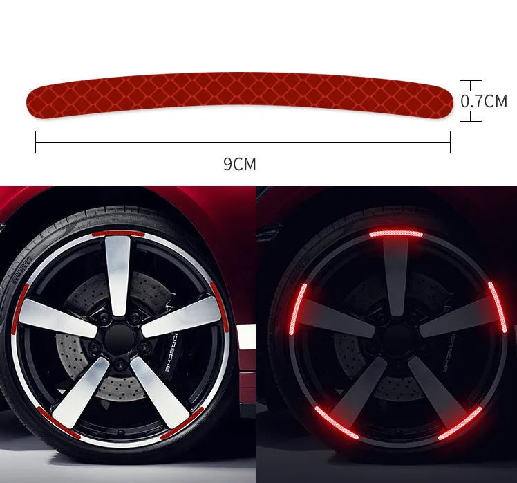 20 pack car wheel hub reflective stickers with arc pattern in various colours including fluorescent and luminous options