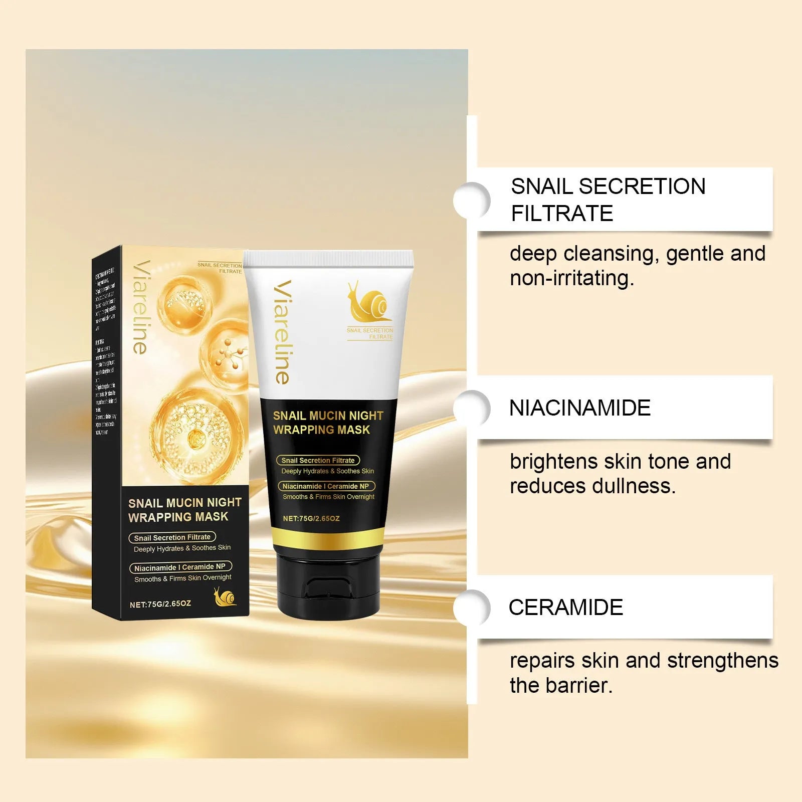 Snail Mucus Tearing Mask sheet facial mask with 75g serum.