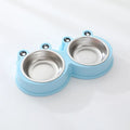 Stainless steel pet double bowl with frog design for separate food and water feeding