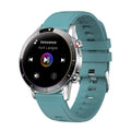 Alloy-case Bluetooth smart watch with heart rate monitor on wrist, showing blue colour option.