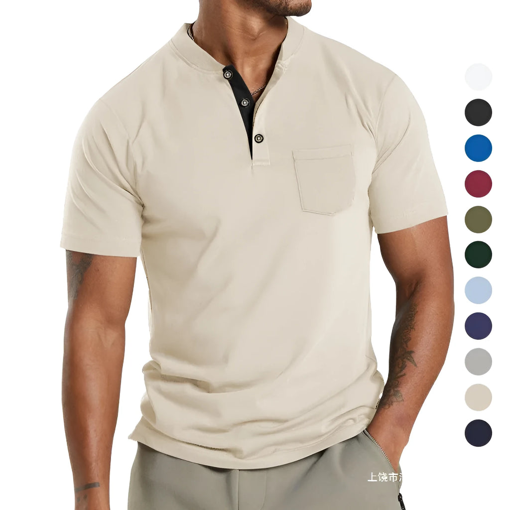 Men's plus size short sleeve button-down shirt with chest pocket in solid colour