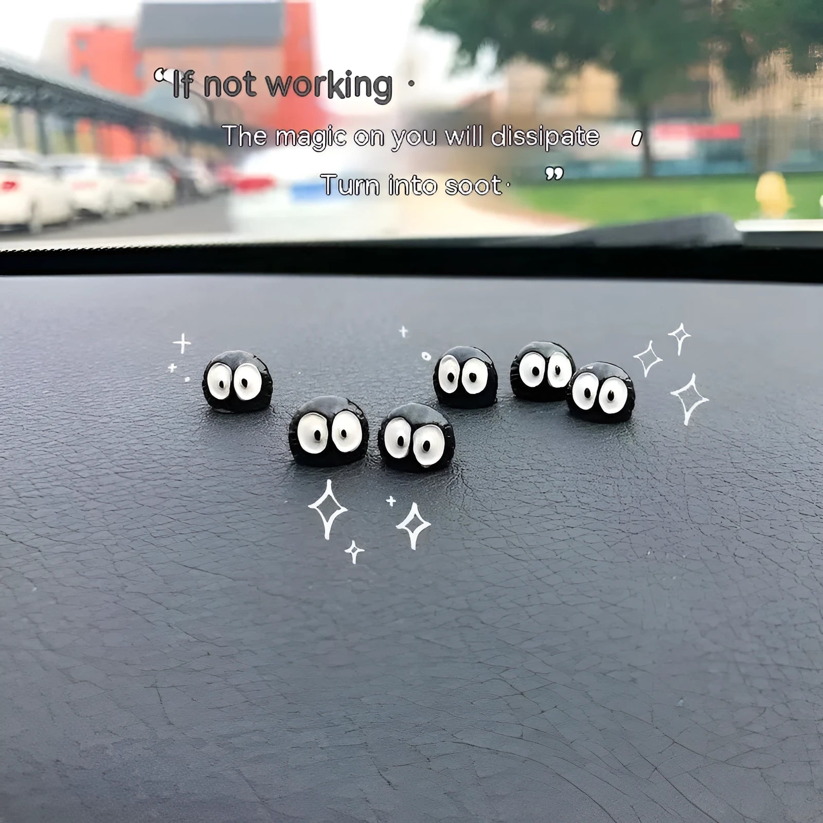 Black resin car briquette decoration with cartoon styling and traceless tape