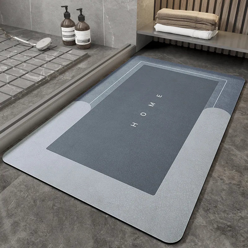 Blended bathroom floor mat in oval and rectangle shapes, Baikal colours blue light grey green dark grey