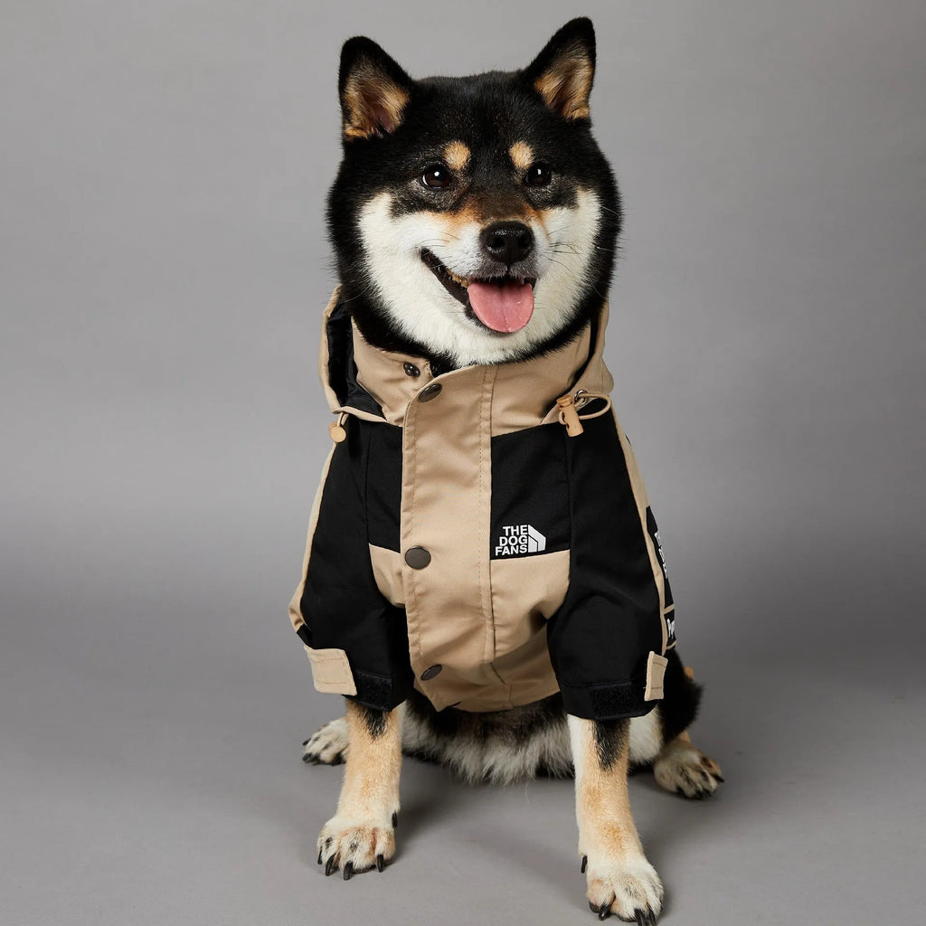 Khaki polyester dog shell jacket for medium to large breed dogs