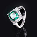 S925 silver matching jewellery set with high carbon emerald diamond necklace, earrings, and ring in princess square cut