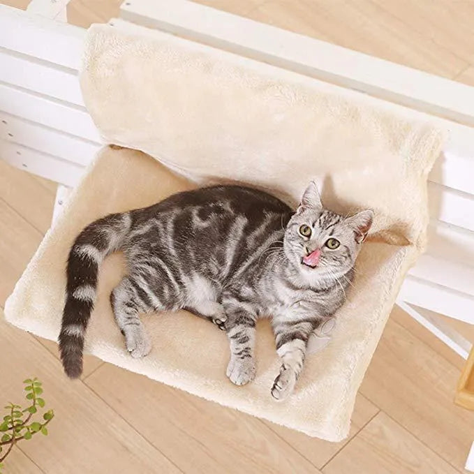 Grey cat bed hammock made of plush material measuring 46 by 30 by 25 cm
