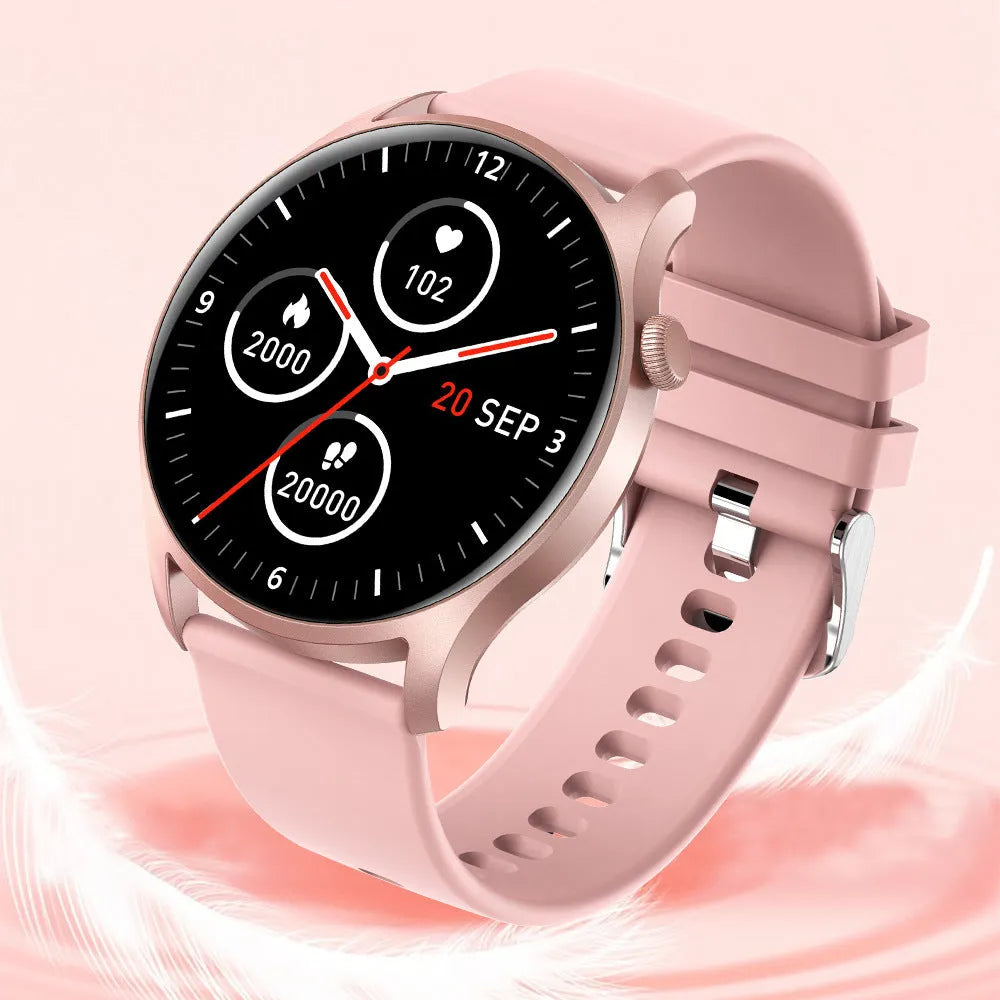 Smart watch with colour screen displaying heart rate reading on silicone wristband