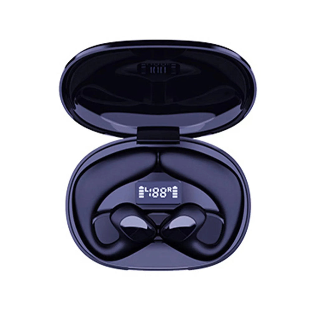 S900 TWS sports bone conduction earphone in black with charging compartment and power display