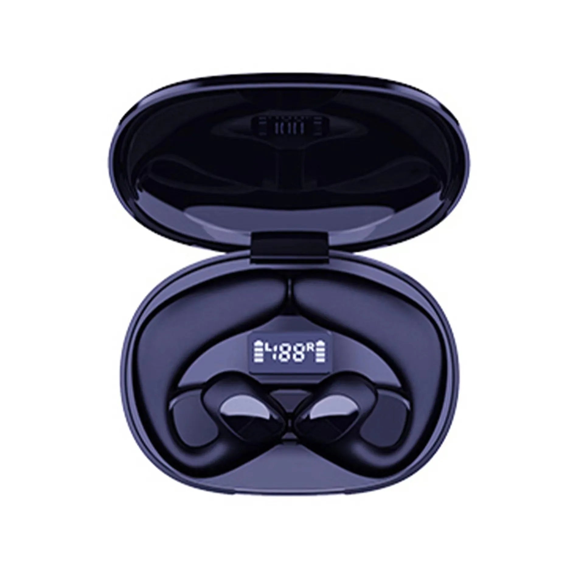S900 TWS sports bone conduction earphone in black with charging compartment and power display