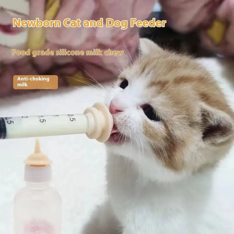 Pet silicone nursing syringe kit with nipples and syringes in three sizes for kittens and puppies