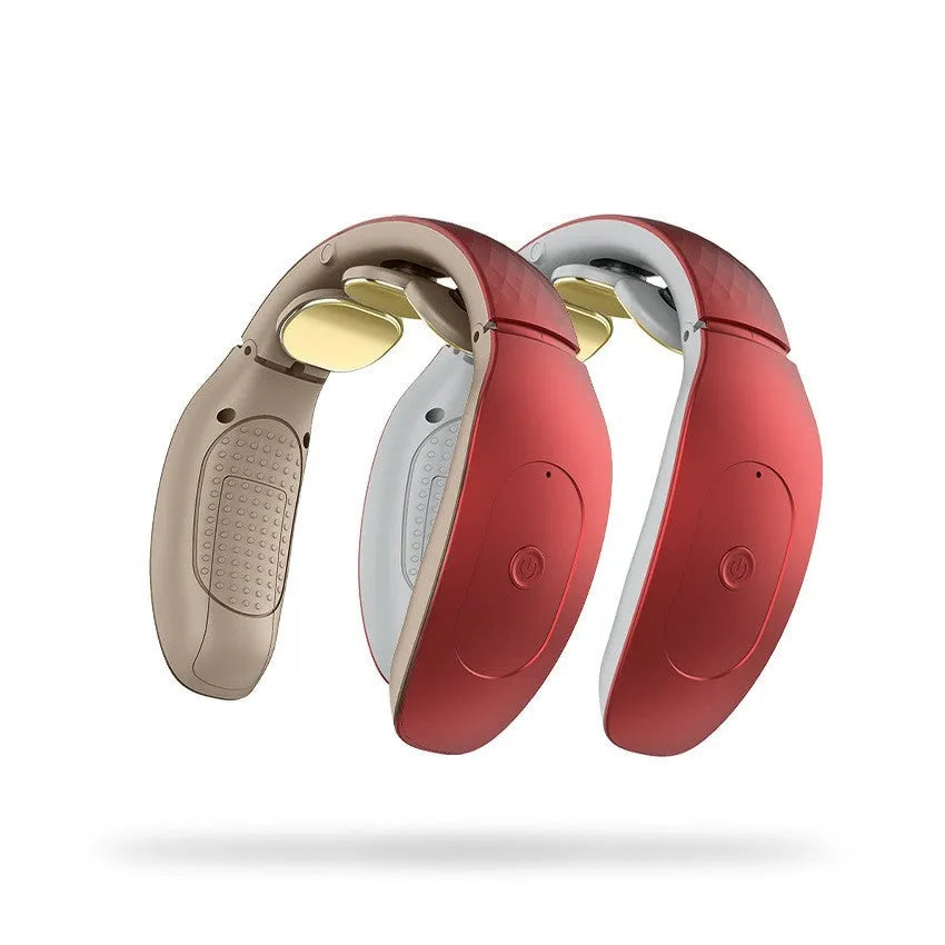 Intelligent cervical massager with computer controls showing red and white colour options