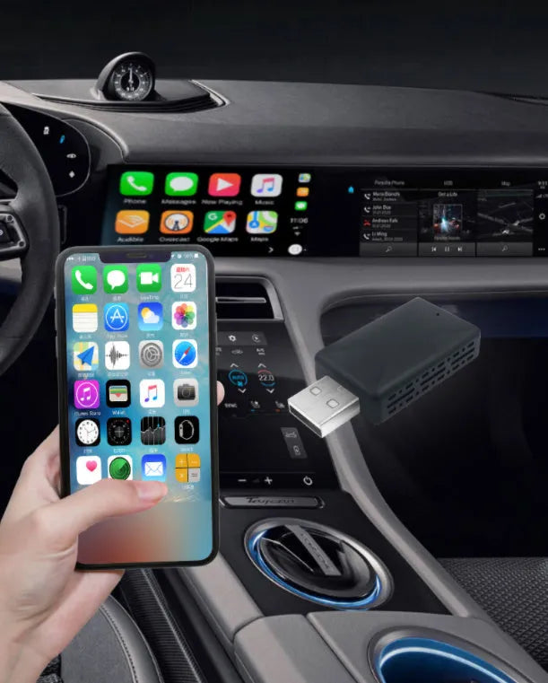 Black A7 model 2-in-1 wireless car adapter with aluminium alloy and ABS construction
