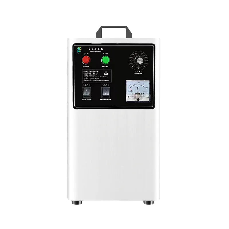 Commercial ozone generator for washing fruits and vegetables in stainless steel or white finish.