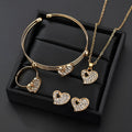 Gold tone alloy jewellery set with earrings, pendant and bracelet featuring love, water drop or bell patterns