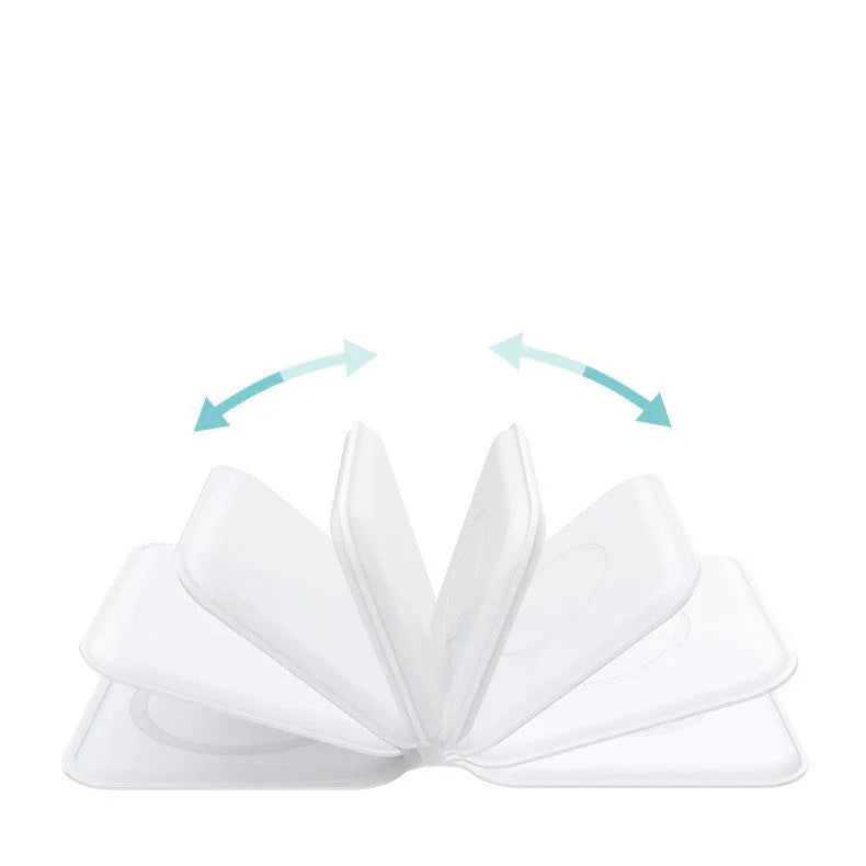 White foldable dual magnetic wireless charging dock showing 15W QI fast charging for two phones.