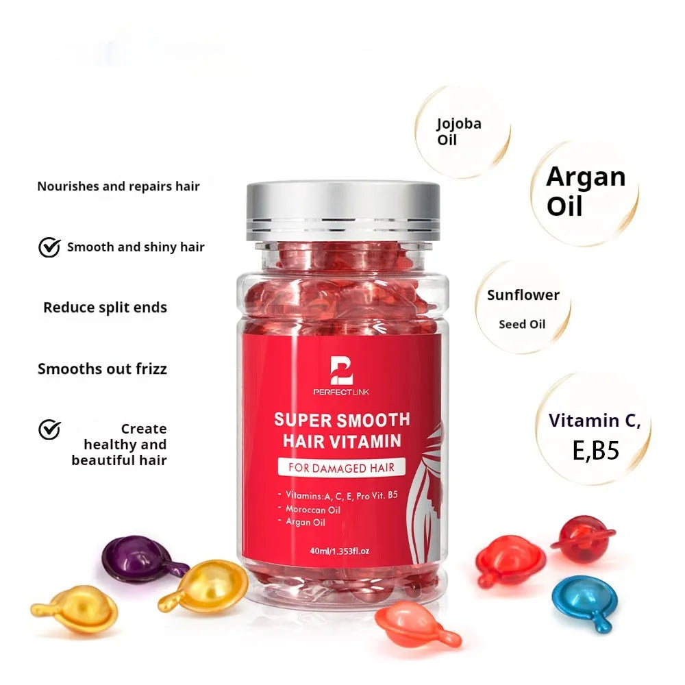 40ml plastic bottle of vitamin nuts hair care essential oil for frizzy hair treatment in six colour options.