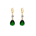 A pair of green geometric teardrop clip-on earrings made from alloy.