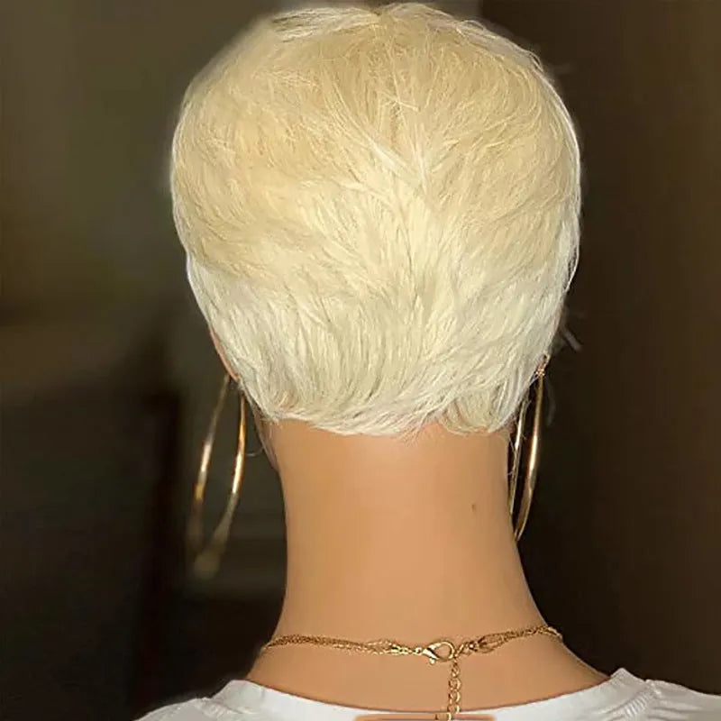 Blonde short synthetic pixie wig 613 colour high temperature silk ladies mechanism wig