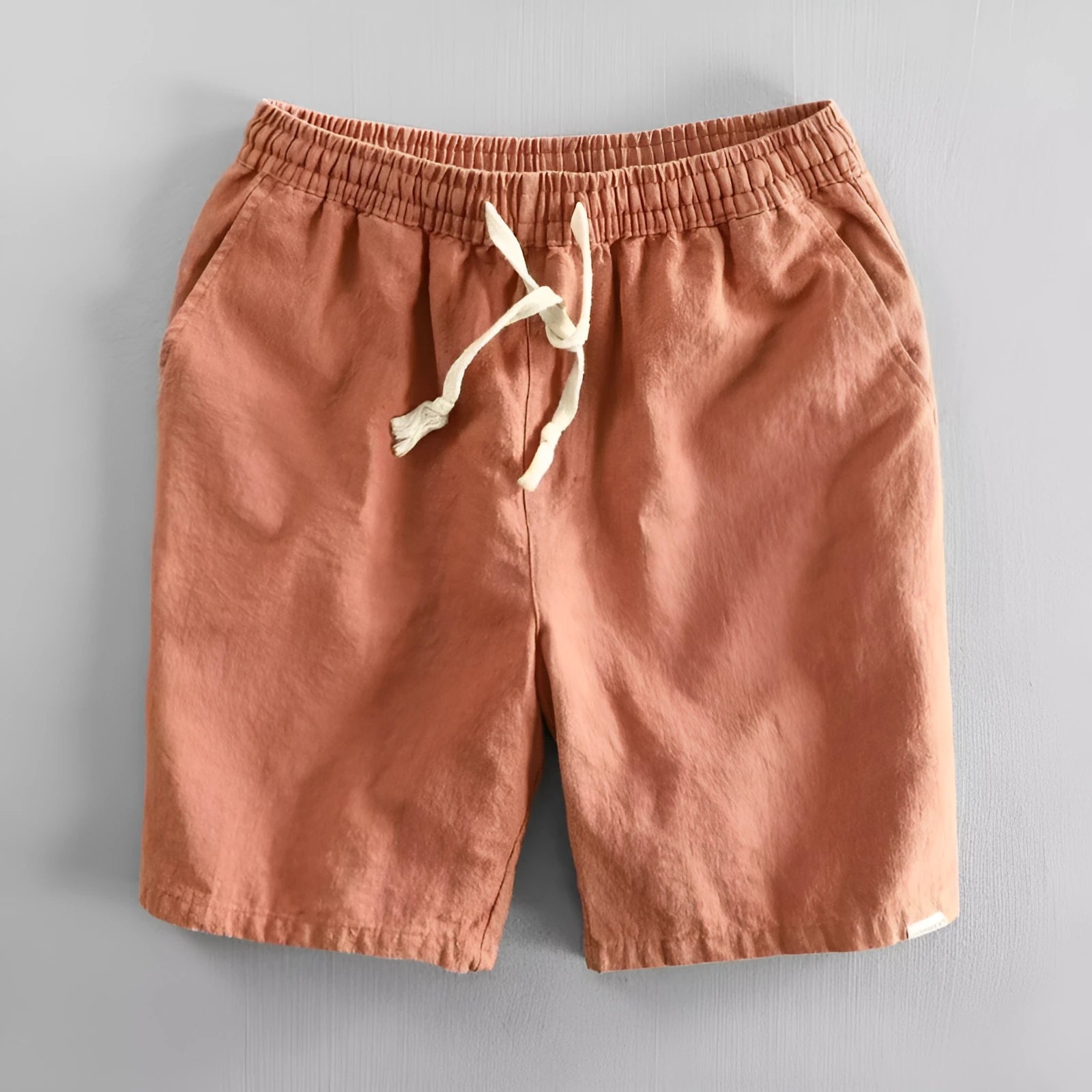 Loose-fit straight leg casual shorts in ramie-cotton blend fabric available in six colour options