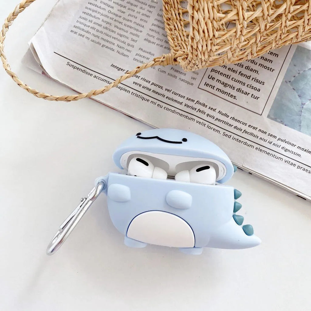 Blue silicone AirPods case with baby dragon design for Apple AirPods models 1, 2 and 3