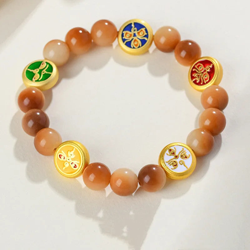 Handmade five directions geometric pattern bodhi seed bracelet with adjustable length