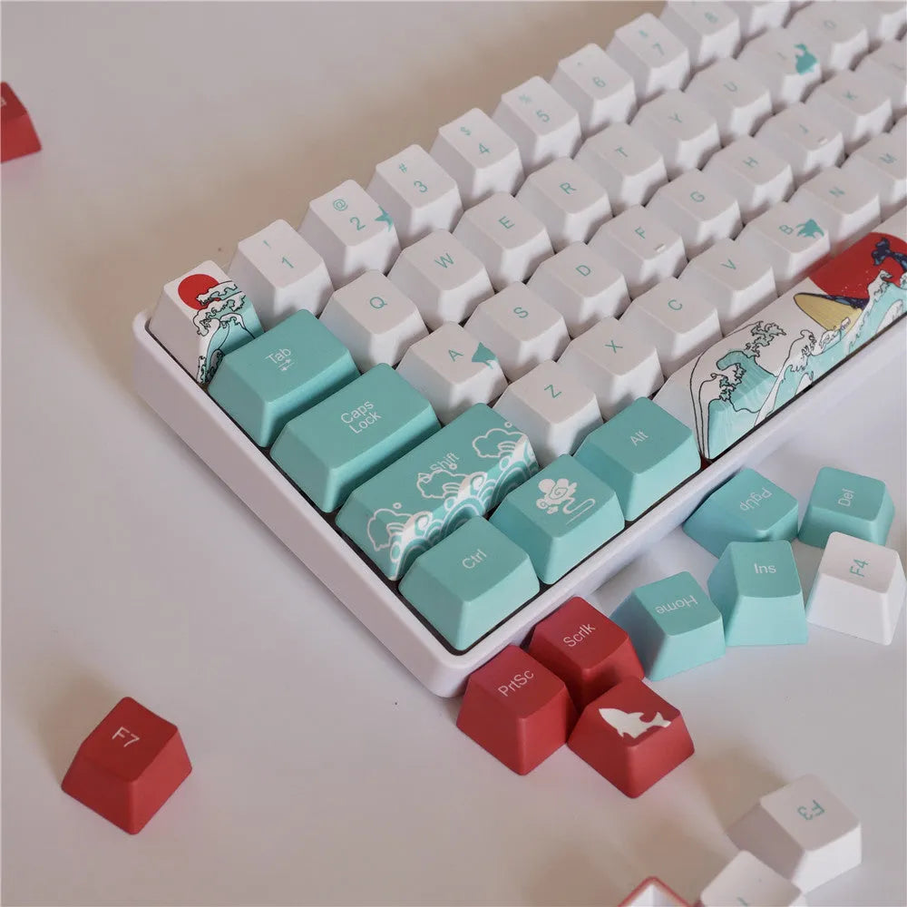 Coral Sea themed PBT keycap set with five-sided dye sublimation for Xiao Yan mechanical keyboards