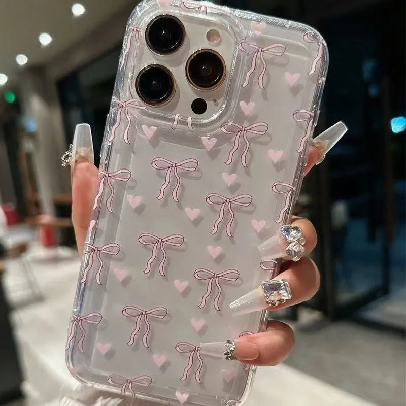 TPU transparent girl bow phone case for iPhone with drop-resistant airbag corners