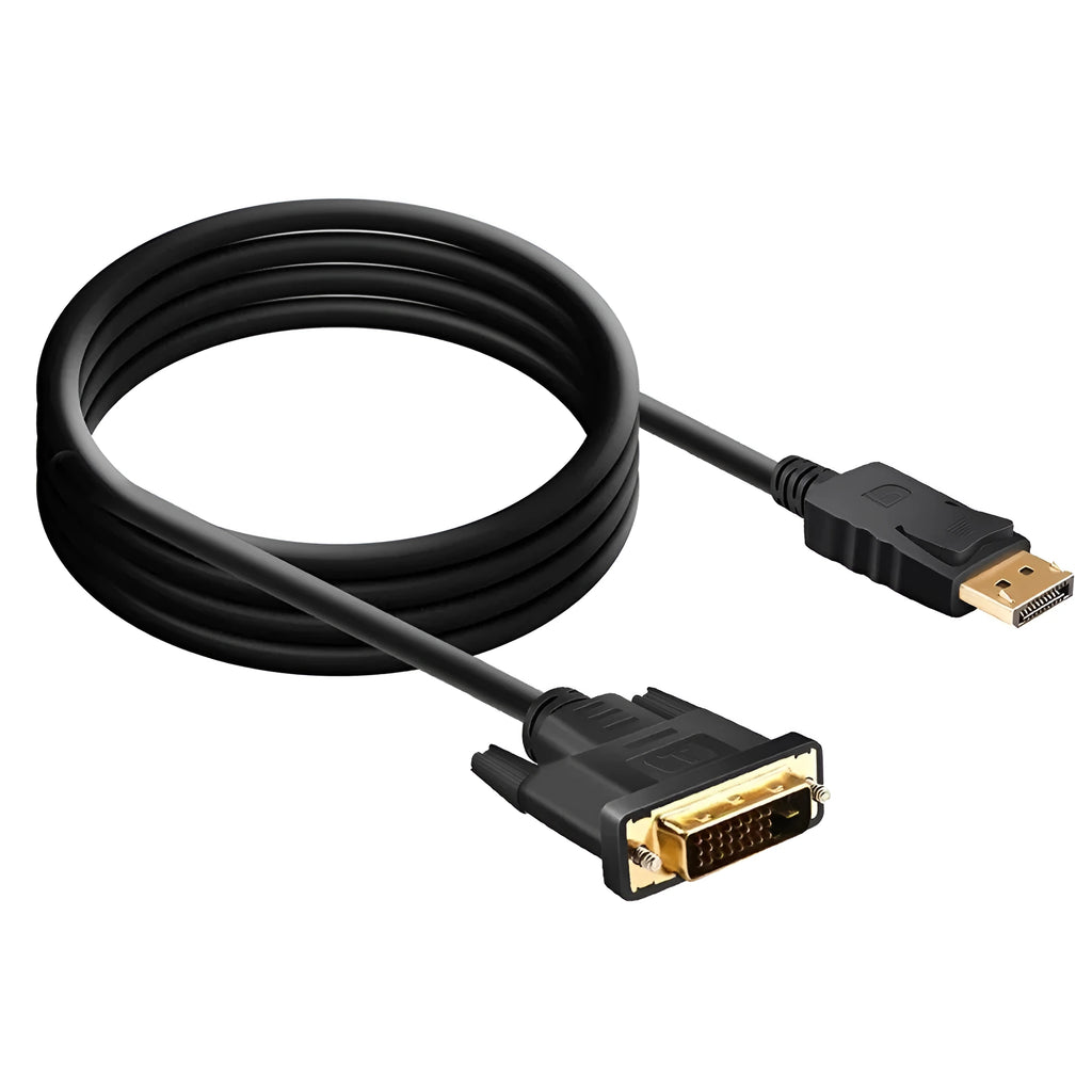 Black DP to DVI adapter cable 1.8 metres long for computer monitor and TV connection