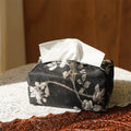 New Chinese brocade fabric tissue box in embroidery white plum colour with optional pearl buckle.