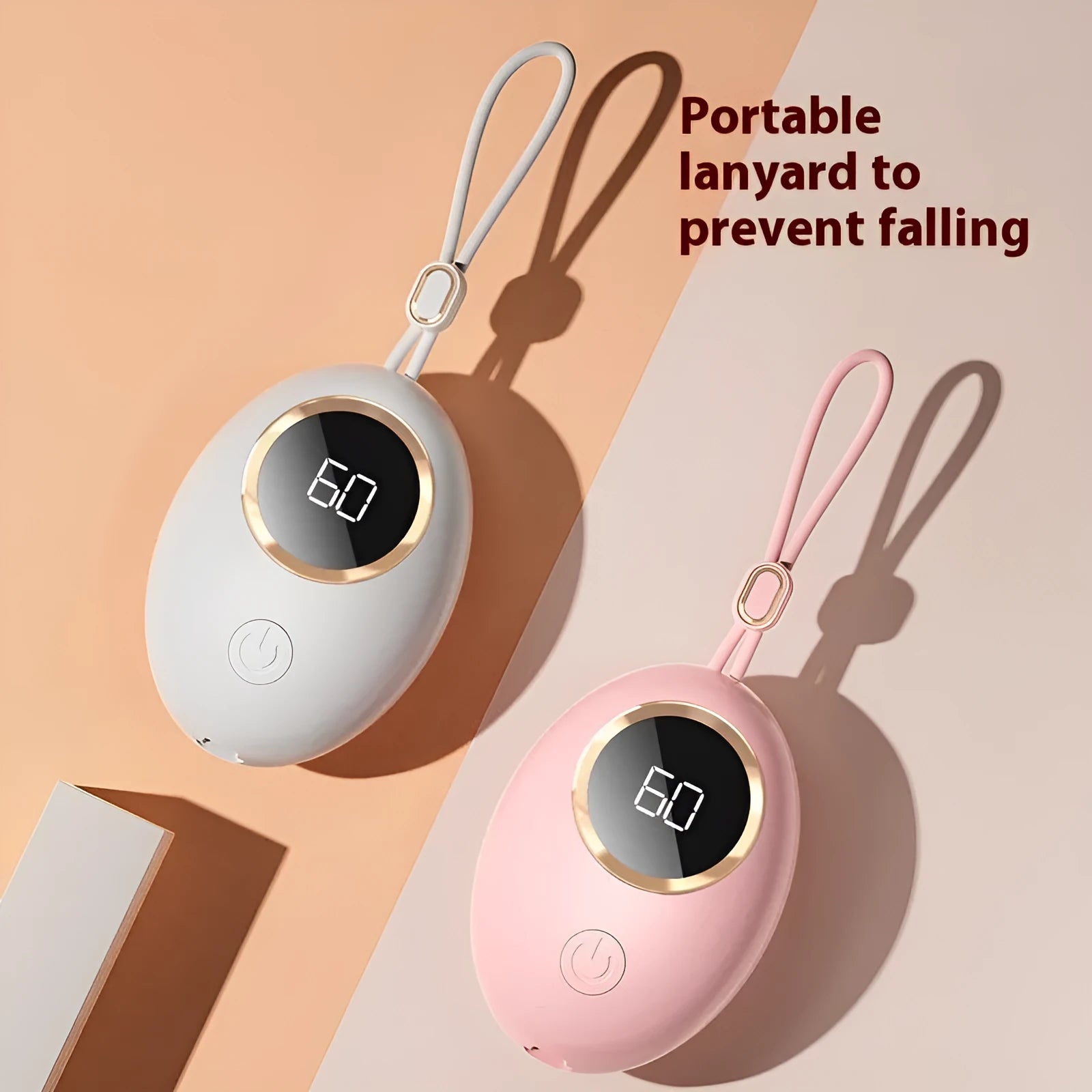 USB-powered hand warmer with digital display, showing girl pink colour option.