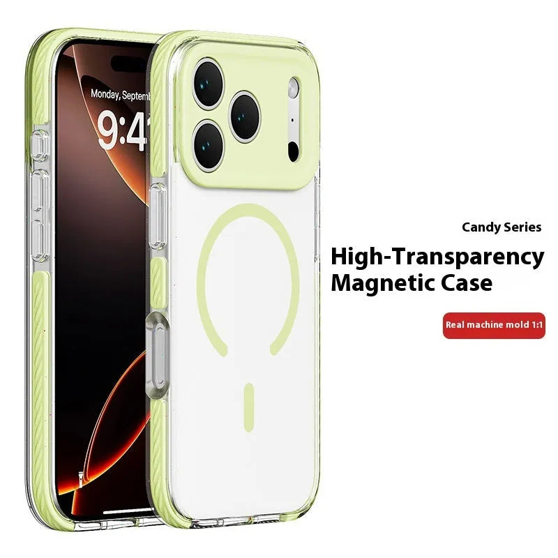 Transparent magnetic protective phone case for iPhone in candy green colour.