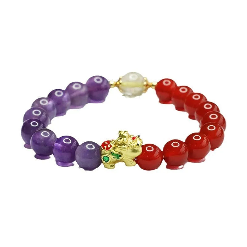 Women's bracelet with purple amethyst and red agate beads in a Chinese style, 8mm bead size.