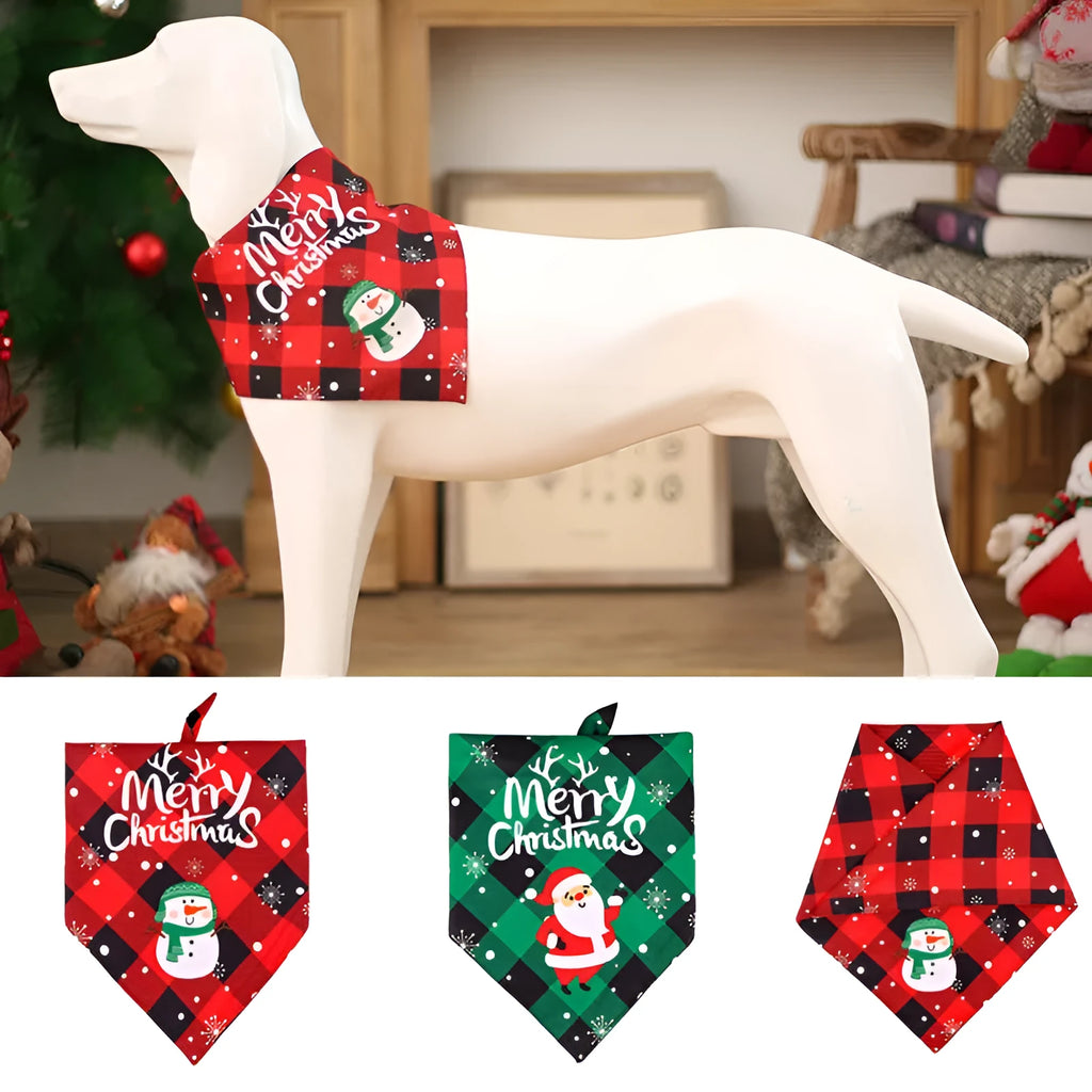 Christmas dog bandana pure cotton with Santa Claus pattern on red background, tie closure