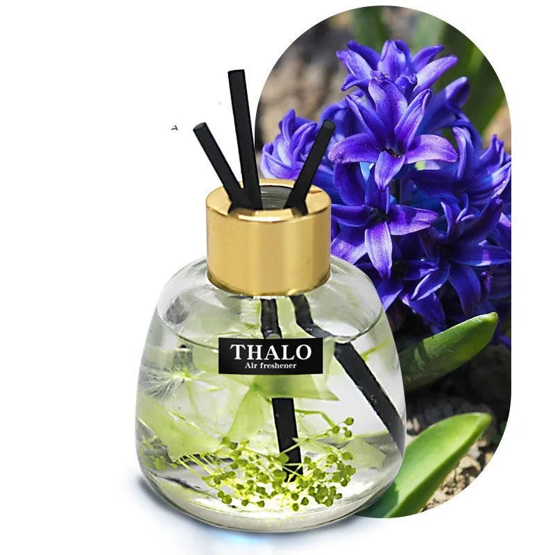 Glass bottle car perfume ornament for loose incense, available in six scent colours.